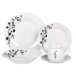 CONJUNTO DE JANTAR PORCELANA 20 UNIDADES FLORES PRETAS